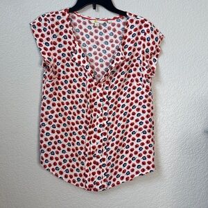 Boden Keyhole Blouse Top Red and Blue Patterned Blouse size 4